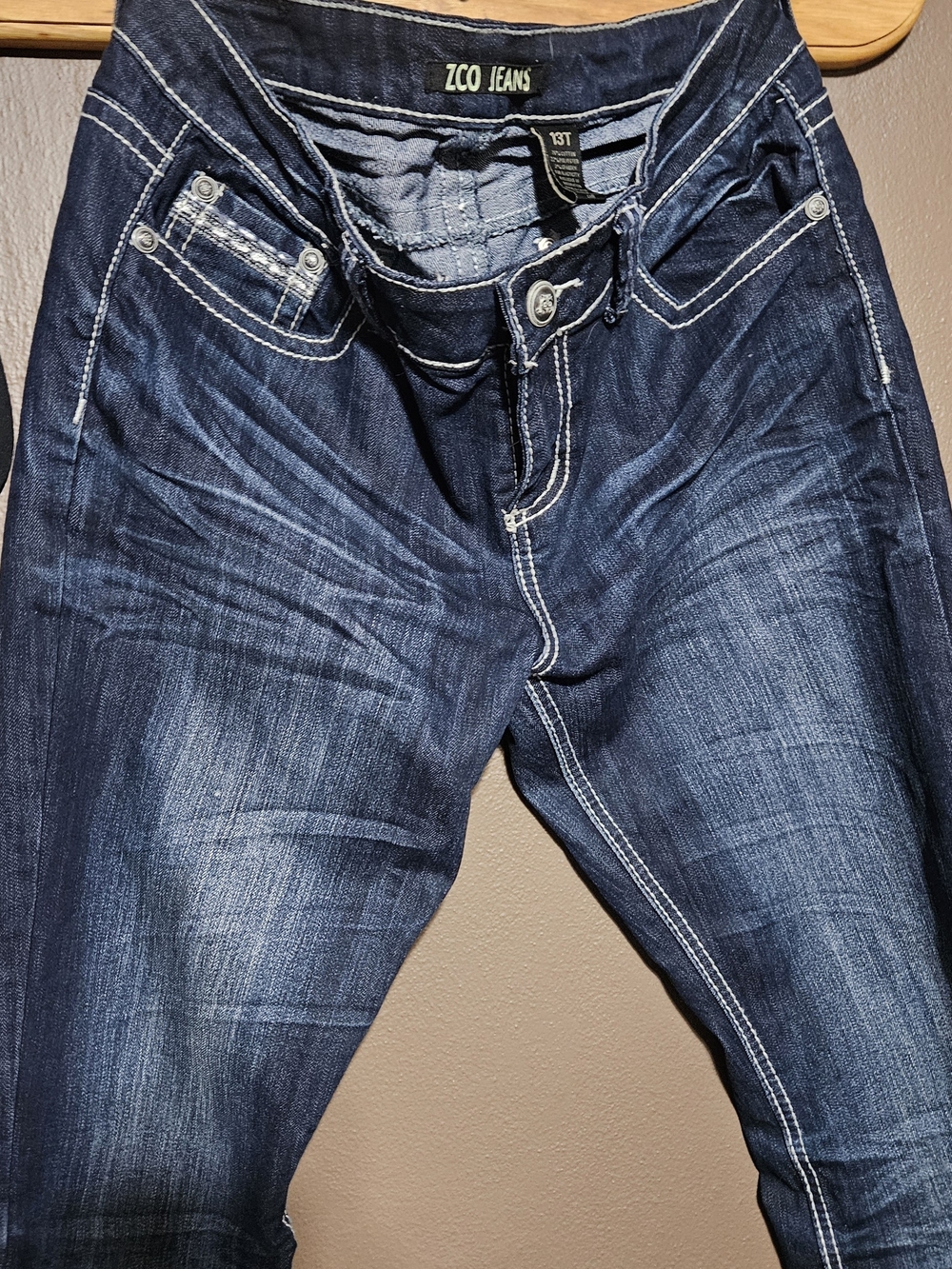 ZCO Indigo Slim Straight Jeans with White Topstitch